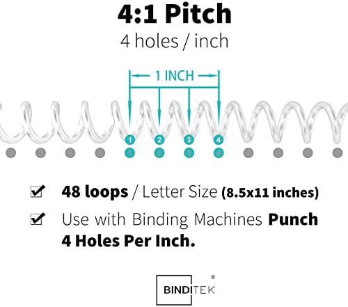 Binditek 50 Pack Plastic Spiral Binding Coils, 6mm(1/4"), 30 Sheet Capacity, 4:1 Pitch, Clear, 48Loops, for Letter Size, for Students and Coworkers - Image 4