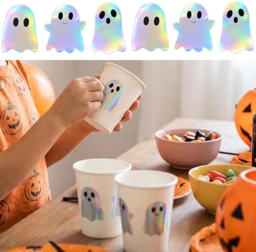 500Pcs Halloween Ghost Stickers Rolls,Holographic Cute Ghost Decals 1.2Inch - Image 3