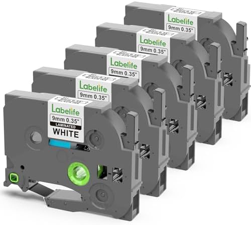 TZe-221 TZe221 Replacement for Brother P Touch Label Maker Tape 9mm 0.35'' by Labelife