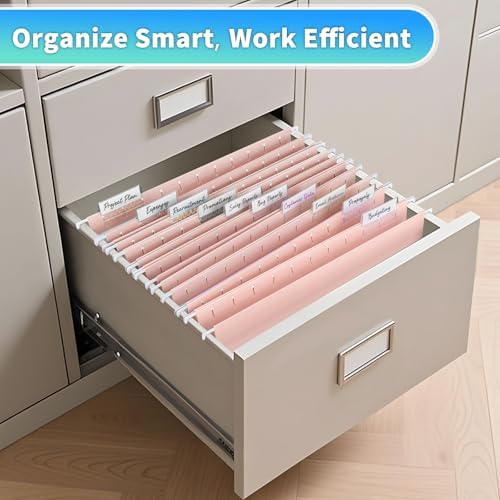 25-Pack Pink Hanging File Folders, Letter Size with 1/5-Cut Tabs, 35 Transparent Label Cards & 50 Sticker Labelsfor Home & Office Organization - Image 5