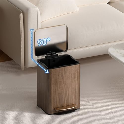 Stylish Modern Luxury Stainless Steel Trash Can with Soft Close Lid Step Pedal and Inner Bucket Ideal for Home Office and Bathroom Large Size Brown Leather Outer Layer - Image 2