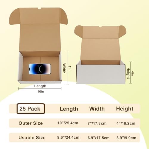 WIFTREY 10x7x4 White Shipping Boxes Set of 25, Corrugated Cardboard Box 10 x 7 x 4 for Mailing Packing Gifts, Shipping Small Business - Image 2
