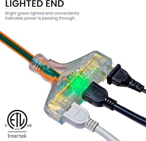 GoGreen Power Inc. (G-15302-2) 12/3 2' 3 Outlet Heavy Duty Extension Cord - Orange, 2ft, 2 Pack - Image 3
