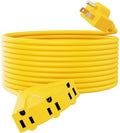 PLUGTUL 50FT Outdoor Extension Cord with Multiple Outlets, 14 Gauge, 3-Outlet, SJTW, 15A 14AWG 1875W SJTW, ETL Listed - Great for Garage, Garden and Home, Yellow by PLUGTUL