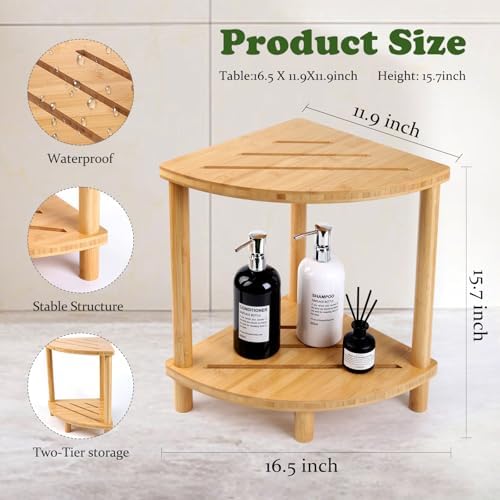Bamboo Shower Stool for Inside Shower 2-Tier,Corner Shower Bench - Image 3