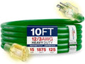 10ft Outdoor/Indoor Extension Cord 12/3 Gauge Extra Heavy Duty 3 Prong SJTW, Waterproof, Flexible Cold-Resistant Long Power Cord,15A 125V 1875W, Green by LifeSupplyUSA by LifeSupplyUSA
