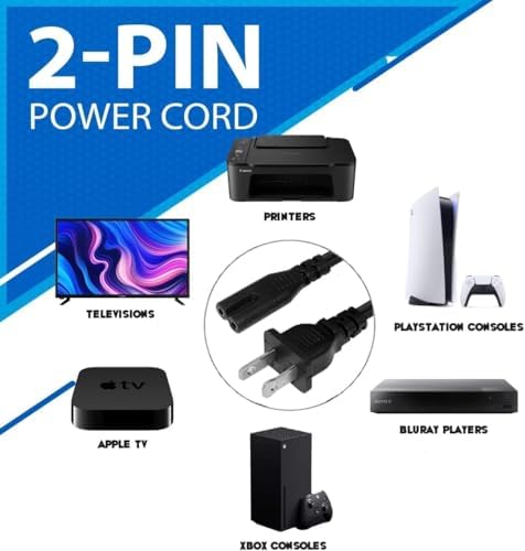 20ft Universal Replacement AC Power Cord 2 Prong Plug Figure 8 C7 Power Cable |125V| for PS4, PS5, Xbox, TV, Monitor - Image 2
