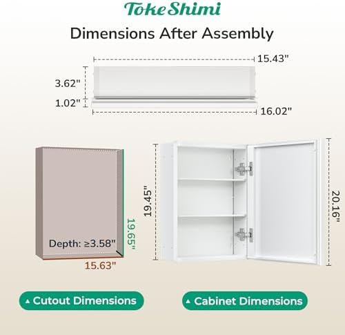 TokeShimi 16 x 20 White Recessed Medicine Cabinet with Mirror, Assembly Required, Bathroom Medicine Cabinet with Mirror, Stepless Adjustable Shelves, Beveled Aluminum Frame, DTC Hinge - Image 2