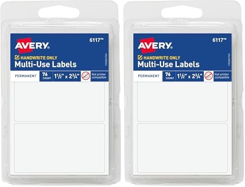 Avery Labels, 1.5" x 2.75", White, 76 Count | Permanent | Multi-Use | Non-Printable | Pack of 2 by Avery