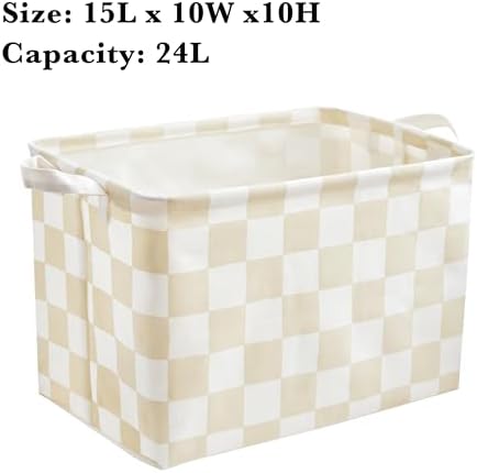 Ohocut Beige White Checkered Canvas Basket, Rectangular Organizing Decorative Storage Basket for Kids Dog Toy, Cute Aesthetic Race Cars Boy Room Decor for Home, Kitchen, Bedroom, Classroom, Shelves - Image 7