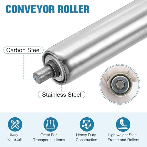 MECCANIXITY Stainless Steel Conveyor Roller 1.5" Diameter 24" Length Gravity Transmission Replacement Part Galvanized End (Silver) - Image 3