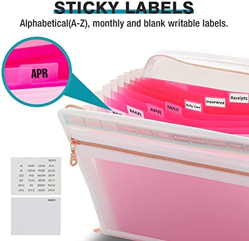 H4D Accordion File Organizer, 13 Pocket Expanding File Folder, Pink - Image 3