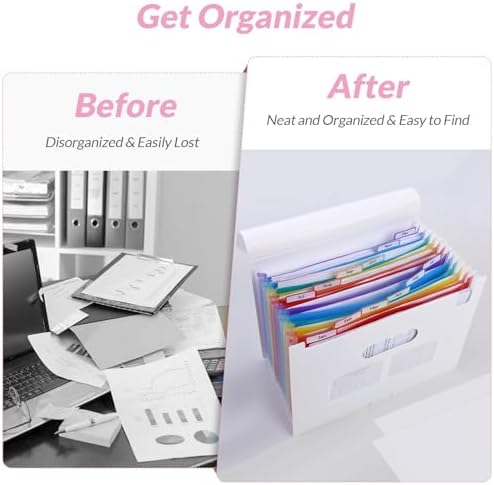 SKYDUE Accordion File Organizer, Expanding File Folder with 13 Pockets, Portable Document Paper Bill Receipt Organizer, Home School Office Supplies, Letter A4 Size White - Image 4