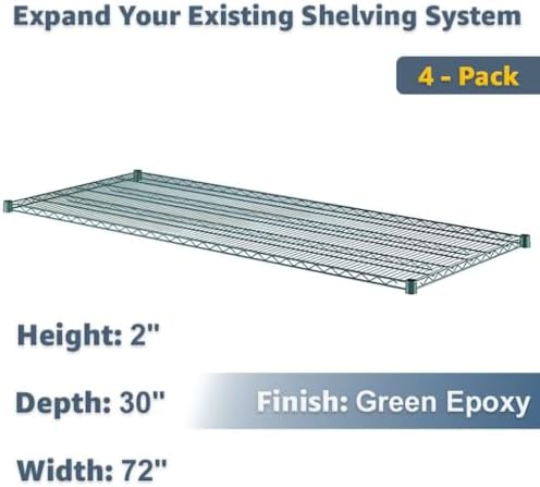 4-Pack Green 30" x 72" Additional Wire Shelf for Shelving Units, Replacement Shelves for Wire Rack - Image 2
