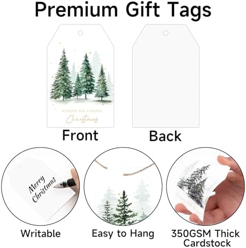 joycraft 50Pcs Christmas Gift Tags, 6 Styles Green Christmas Tree Tags - Image 3