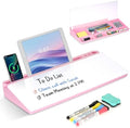 Desktop Glass Whiteboard with Storage, Desk Dry Erase White Board Pink by WALGLASS