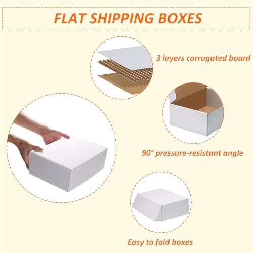 HORLIMER 12x8x4 Shipping Boxes Set of 20, White Corrugated Cardboard Mailer Box for Packing Small Business - Image 3