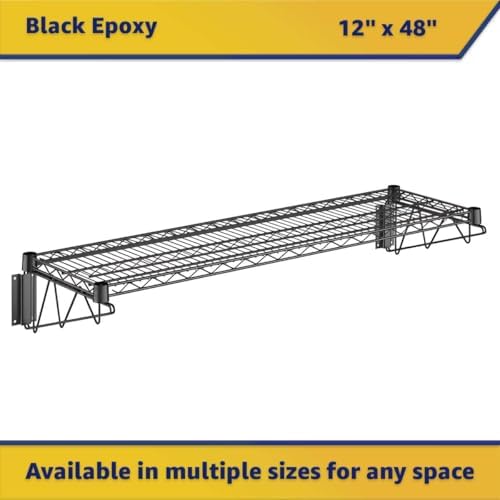 12" x 48" Wire Black Wall Mount Shelf, Commercial Fixed Rack, Metal Wall Mount Floating Shelving - Image 3