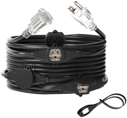 oviitech 25FT Power Extension Cord 3 Prong, 14 Gauge SJTW 5-15R Male Plug to Female Connector,7 Outlet Cable,Multiple Evenly-Spaced Plug,Suitable for Stage Setting or Outdoor. by oviitech