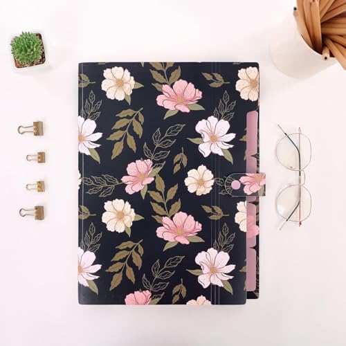 SKYDUE Accordion File Organizer, Floral Expanding File Folders with 5 Pockets, Cute Document Organizer for Paper Bills Receipt Storage, School Office & Hospital Supplies Letter/A4 Size Navy Blue - Image 4
