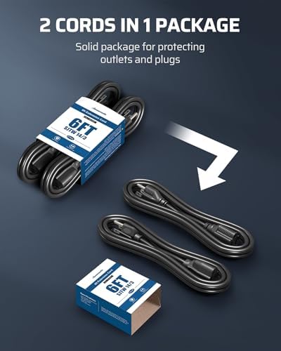 DEWENWILS 2 Pack 6FT 14/3 Outdoor Extension Cord SJTW Black, ETL Listed - Image 4