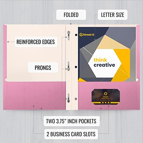 Better Office Products Pink Paper 2 Pocket Folders with Prongs, 50 Pack, Matte Texture, Letter Size Paper Folders, 50 Pack, with 3 Metal Prong Fastener Clips, Pink - Image 3
