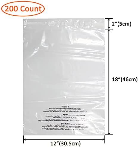 Belinlen 200 Count 12x18 Inch Self Seal Clear Poly Bags with Suffocation Warning for Packaging Clothing, T Shirts, Decorative Wrappers and More with Permanent Adhesive(1.5mil) - Image 2
