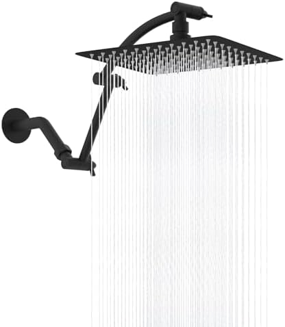 Hibbent All Metal 10'' Rain Shower Head, 16'' Extension Arm, Matte Black by Hibbent
