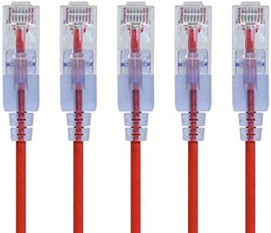 Monoprice SlimRun Cat6A Ethernet Patch Cable - Snagless RJ45 UTP Pure Bare Copper Wire 10G 30AWG 2ft Red 5-Pack by Monoprice