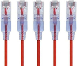 Monoprice SlimRun Cat6A Ethernet Patch Cable - Snagless RJ45 UTP Pure Bare Copper Wire 10G 30AWG 2ft Red 5-Pack by Monoprice