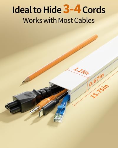 Yecaye 157.5in Cord Hider for 3-4 Wires on Wall, W1.18in H0.67in, White - Image 2