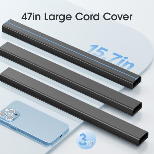 Large Cord Hider - 47in Wire Hiders for TV on Wall, Paintable Cable Hider, X-Large Cable Management Kit, Cord Hiding for Wall, W1.6in H0.8in, Black - Image 3