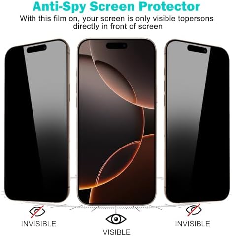 PEHAEL for iPhone 16 Pro Max Privacy Screen Protector+Camera Lens Protector - Image 4