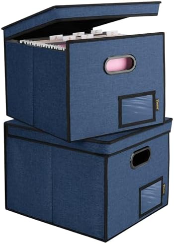 BALEINE File Organizer Box with Lid, Collapsible Hanging File Storage Box by BALEINE