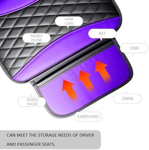 Leather Car Center Console Cover with Side Storage Pockets, Waterproof Armrest Cushion Protector Organizer for Vehicles SUVs, Interior Accessories, Car Decorations Stylish Arm Rest Pad (Purple) - Image 6