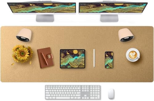 Bloss Gold Leather Desk Mat 47.2" x 16.9", Large Keyboard Pad for Desk, Desk Matt for Desktop, Waterproof Desk Pad Mat, Computer Mat for Office/Home/Decor by Bloss