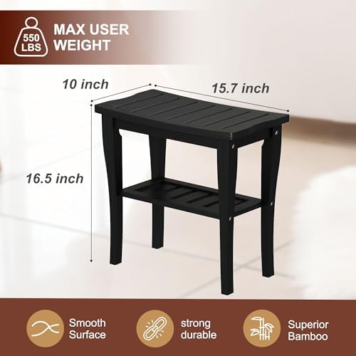 Bamboo Shower Bench Stool with Storage Shelf, Waterproof Shower Chair Spa Bath Seat, Shower Stool for Inside, Bathroom Bench Seat for Adults Elderly Seniors for Indoor or Outdoor Use(Black) - Image 6