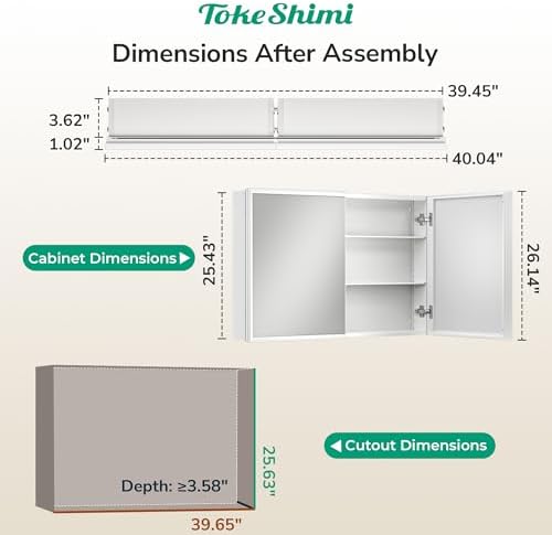 TokeShimi 40 x 26 White Recessed Medicine Cabinet with Mirror, Assembly Required, Bathroom Medicine Cabinet with Mirror, Stepless Adjustable Shelves, Beveled Aluminum Frame, DTC Hinge - Image 2