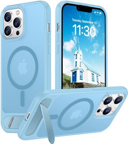 Temdan Magnetic Compatible with iPhone 13 Pro Max Case, [Built-in Invisible Kickstand][Compatible with MagSafe] [Military Grade Shockproof] Slim Translucent Matte Phone Case for iPhone 13 Pro Max 6.7" by Temdan