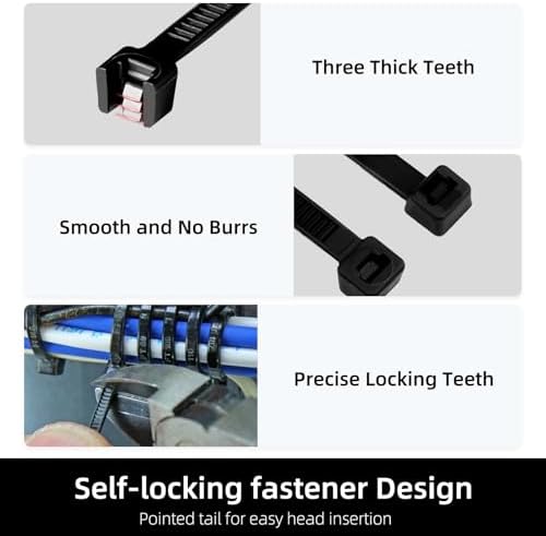 Zip Ties 12 inch, 1000 Pack Black Zip Ties, Self-Locking Nylon Cable Ties with 50 lb Tensile Strength,Wire Ties for indoor and outdoor use. - Image 6