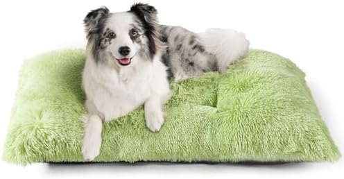 EHEYCIGA Fluffy Dog Crate Bed for Large Dogs, Plush Faux Fur Pad, Green by EHEYCIGA