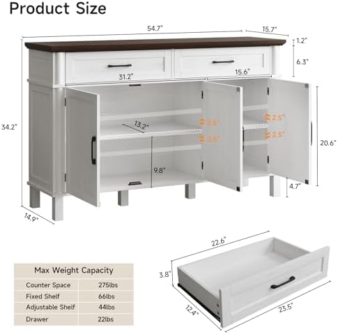 ONBRILL 55 Inch Buffet Cabinet with Storage, Off White - Image 2