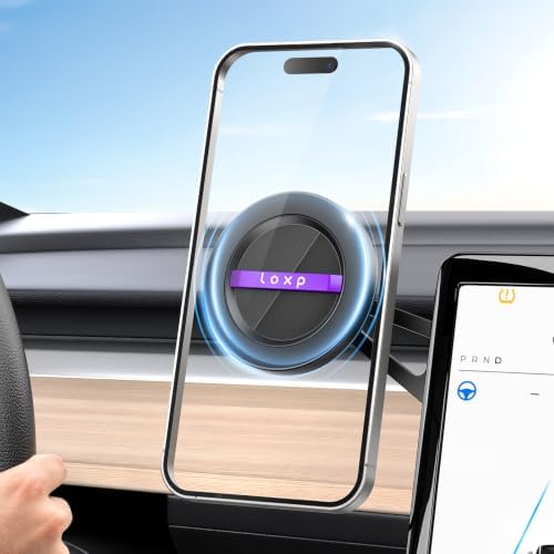 LOXP Aluminum Tesla Phone Mount [Strong Magnet & Hidden] 360°Rotation Foldable Tesla Phone Holder for iPhone/Android, Phone Holder for Tesla, Tesla Accessories for Model Y Model 3/S/X/Cybertruck by LOXP