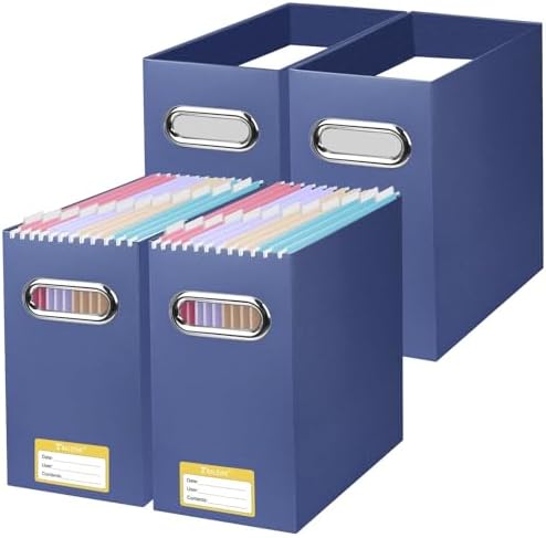 BALEINE 4PK File Organizer Box, Cardboard File Folder Organizer with Handle by BALEINE