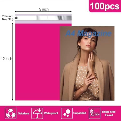 JinRuiKJ Poly Mailers 9x12 Inch, 100 Pcs Shipping Bags, Rose Red - Image 2