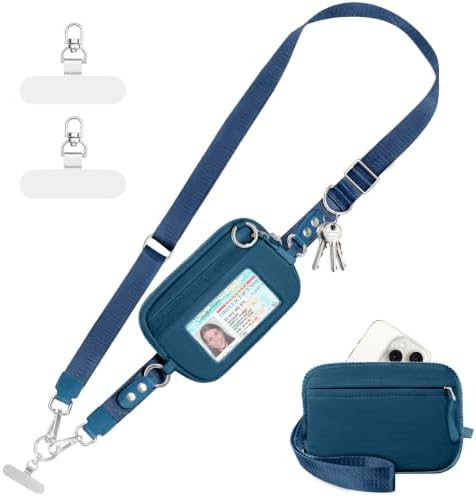 Tiostep Clip and Go Strap for Phone with Wallet Crossbody Phone Lanyard Adjustable and Detachable RFID Wristlet Wallet (Blue Peacock, Large) by Tiostep