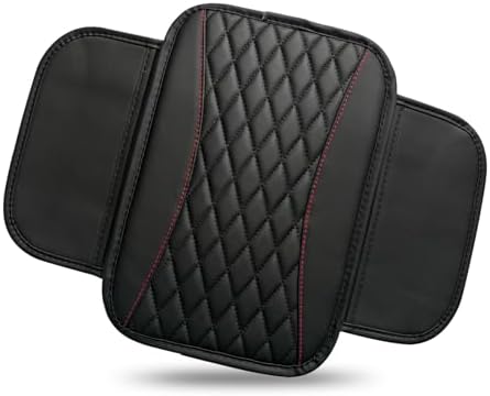 Car Center Console Cover, Upgraded Patchwork Leather Arm Rest Cover with Side Storage Pockets, Comfortable Auto Armrest Protector Cushion, Universal Middle Console Pad for SUV, Sedan (Black) by Unknown