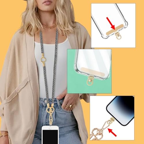 Crystal Phone Strap Crossbody and Wrist Lanyard, Anti Theft Layered & Wrist Strap Cell Phone Neck for Women - Image 3