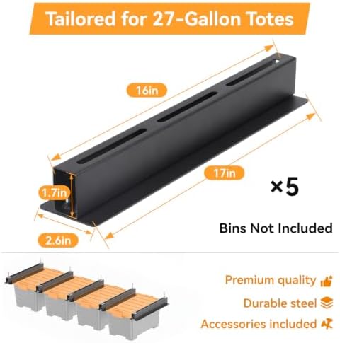 Garage Ceiling Storage Racks for 4 Bins, 17" Heavy Duty Steel Rails, Overhead Garage Storage Rack for 27 Gallon Totes, Powder Coated Tote Rack for Garages, Sheds, Storerooms - Image 2