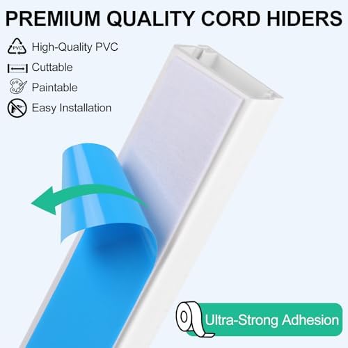 Rindion Cord Hider, 85.2in TV Cable Hider, Cord Covers for Wires on Wall, Self-Adhesive Wire Hider for TV on Wall Cable Management, 6 x L14.2 x W0.94x H0.55in - White (Pack of 3) - Image 4